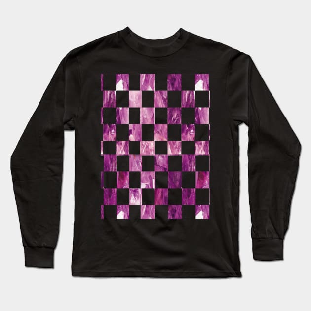 Purple Checkered Pattern, Geometric Abstract Design Long Sleeve T-Shirt by Mary'sDesigns